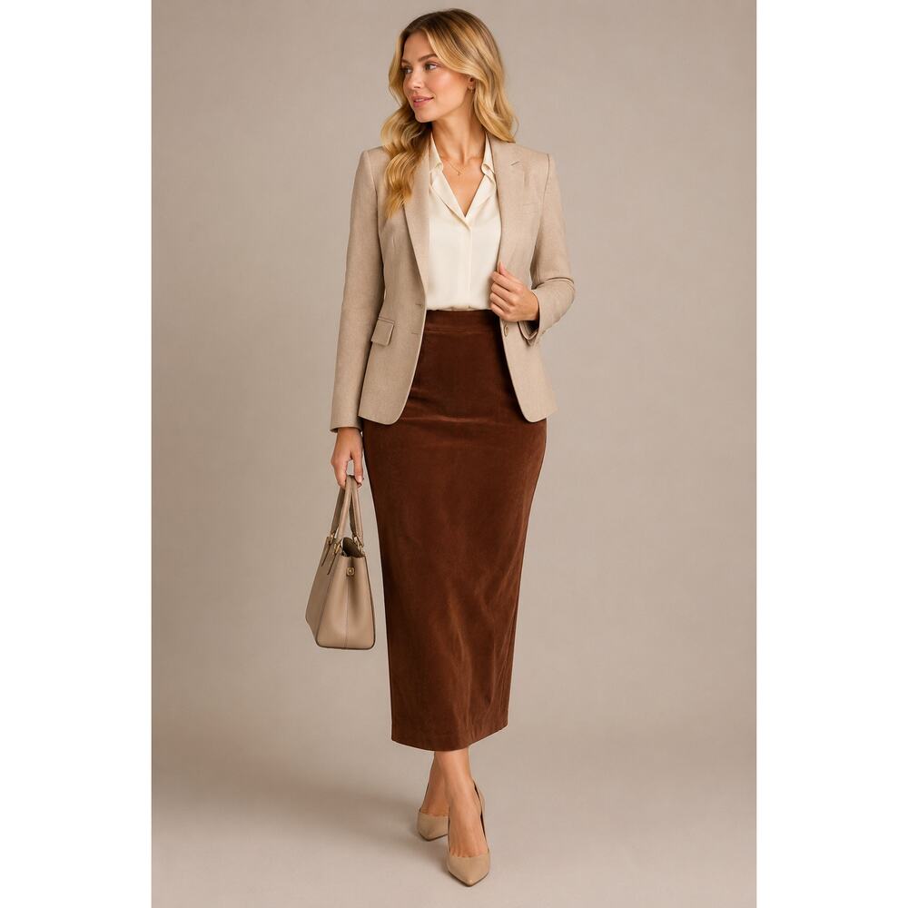 Studio C Brown Suede Pencil Midi Skirt Women’s Size 14 Career Office
